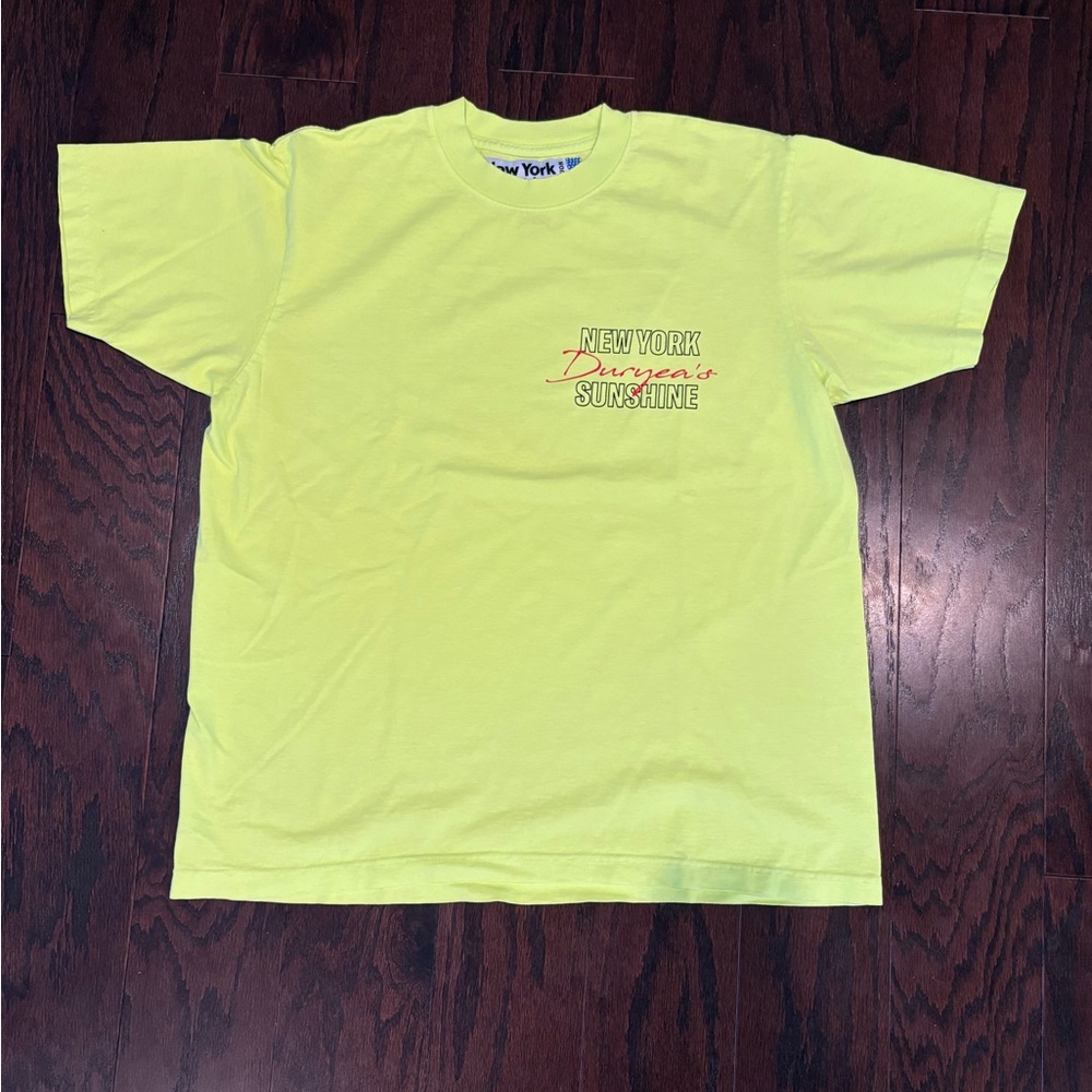 NEW YORK SUNSHINE x DURYEA'S NEON YELLOW SHORT SLEEVE LOBSTER TEE SZ LARGE NWOT